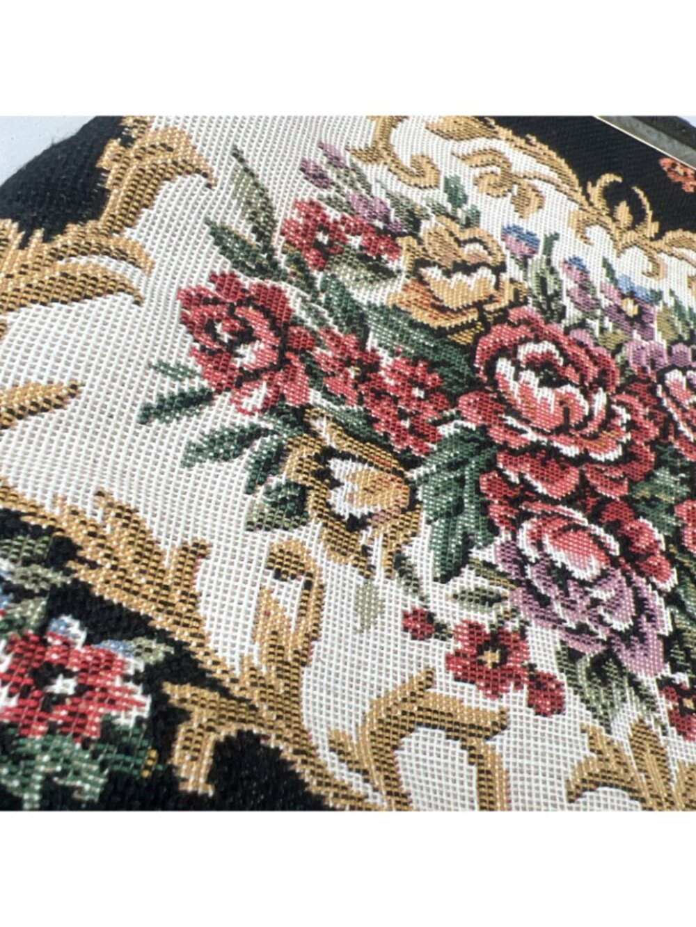 Vintage Floral Needlepoint Tapestry Evening Bag Black Chain Purse AS IS - Picture 4 of 13